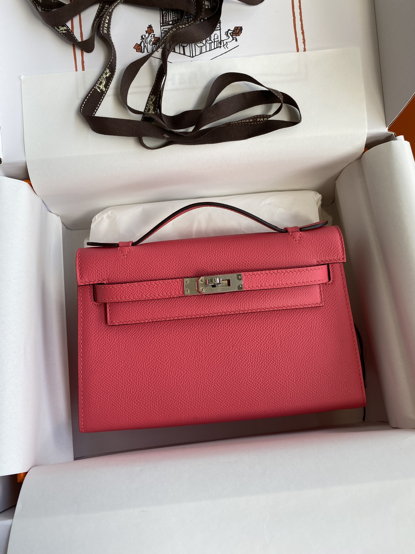 Hermes Mini Kelly Pochette 22cm Bag In Rose Red Epsom Leather